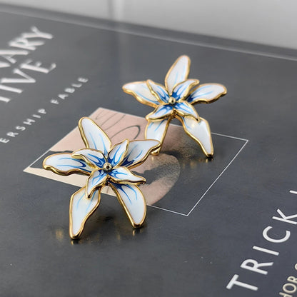 Vintage Enamel Flower Drop Earrings with S925 Posts