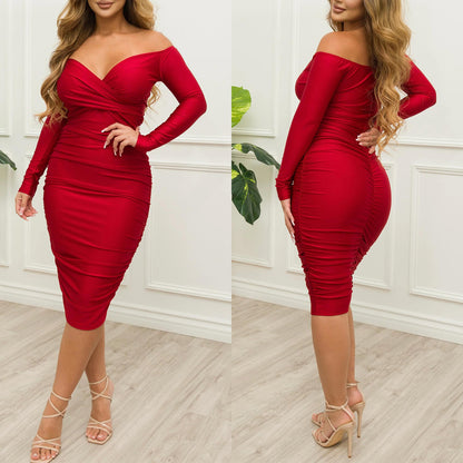 women's pencil skirt fashion boat neck patchwork sleeveless solid color midi dress daily