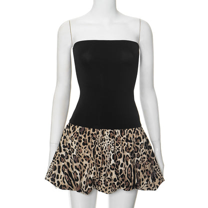 Women's Sheath Dress Streetwear Strapless Backless Sleeveless Leopard Above Knee Holiday