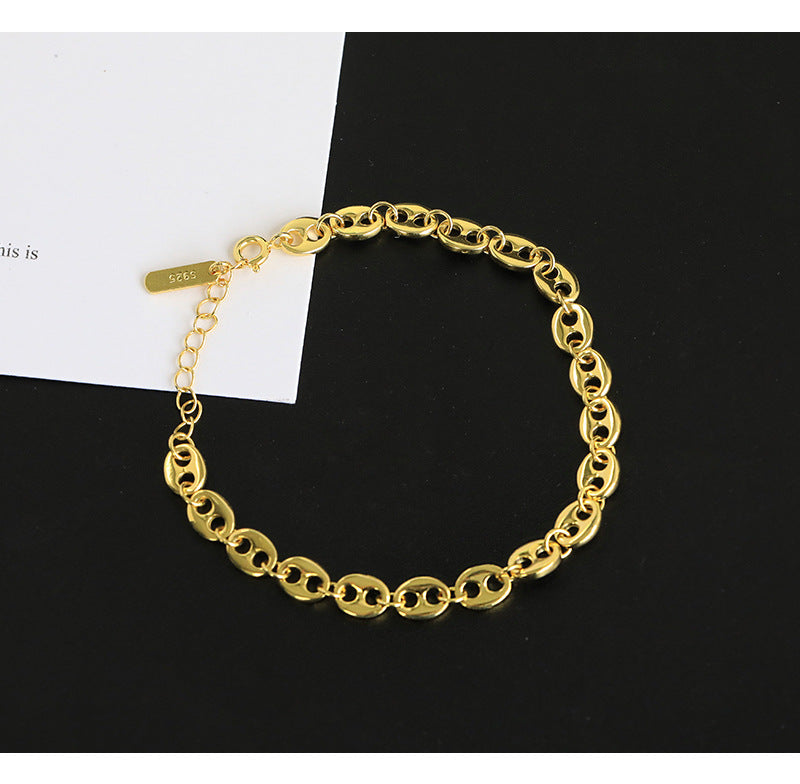 925 Sterling Silver Pig Nose Chain Bracelets Classic Style