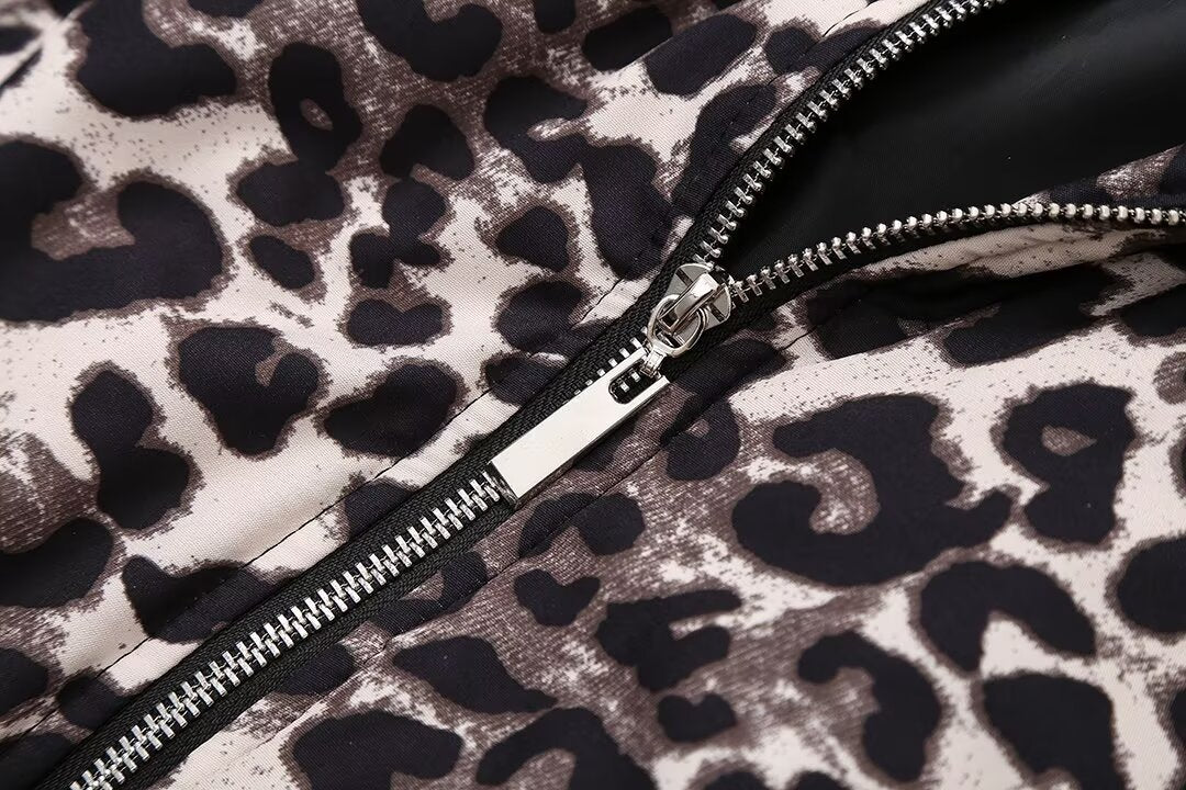 Women's Casual Leopard Zipper Coat