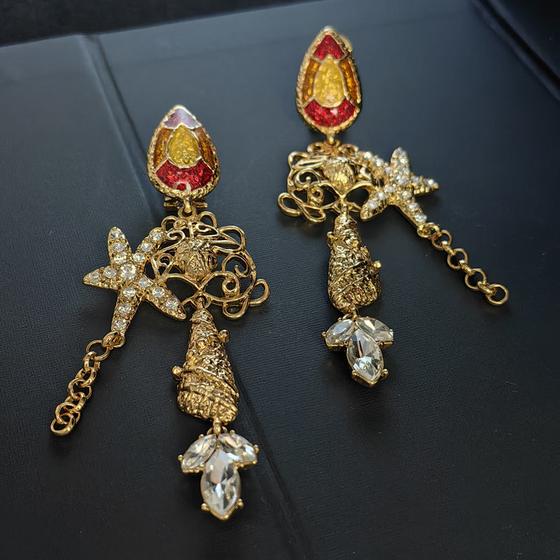 欧美复古中古vintage耳钉珐琅釉彩耳饰水滴耳环925银针女耳饰批发