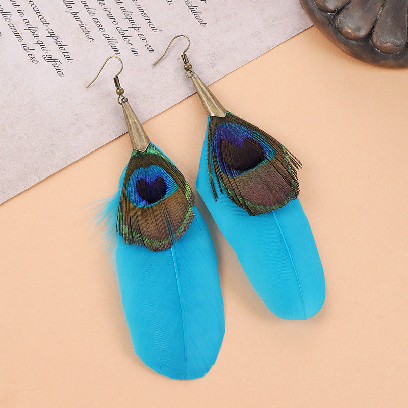1 Pair Vintage Style Geometric Tassel Alloy Feather Drop Earrings