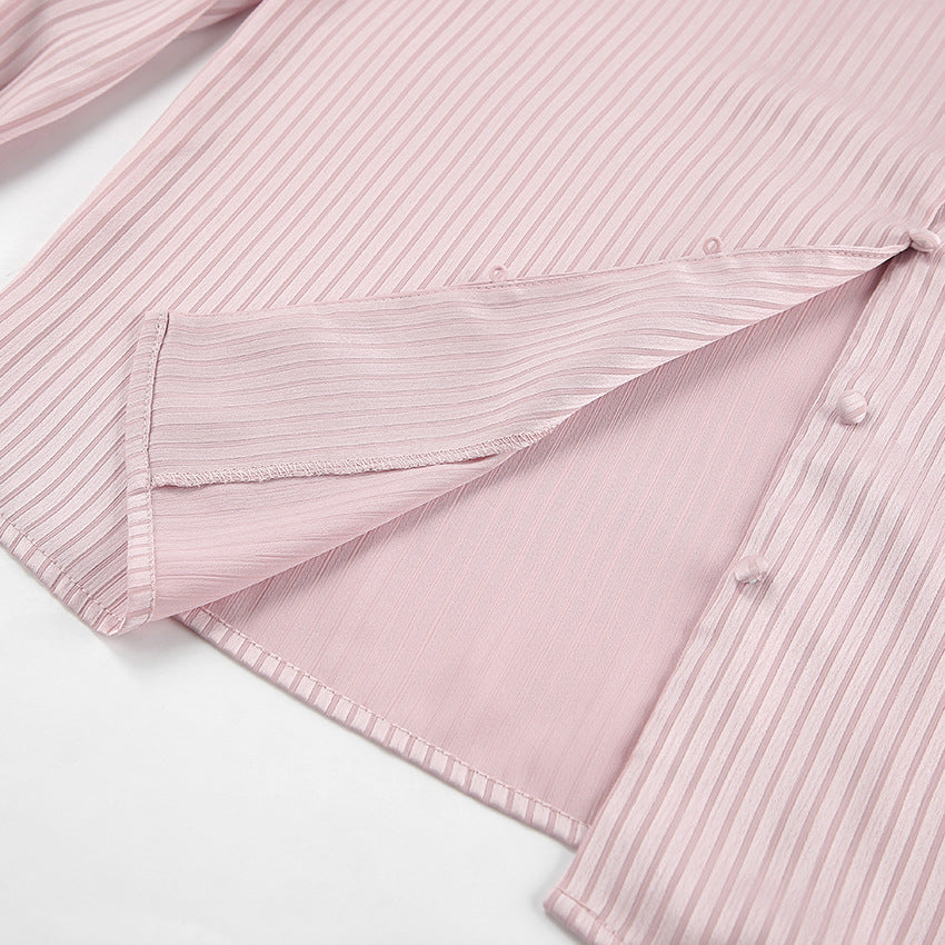 Women's Blouse Long Sleeve Blouses Hollow Out Elegant Stripe