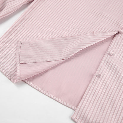 Women's Blouse Long Sleeve Blouses Hollow Out Elegant Stripe