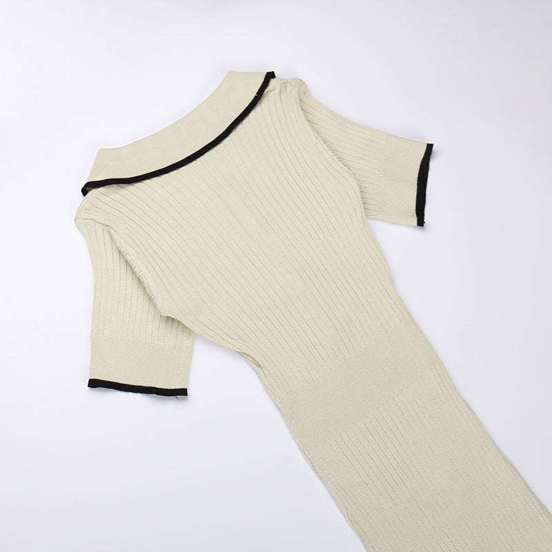 Women's Sheath Dress Elegant Turndown Short Sleeve Stripe Midi Dress Daily