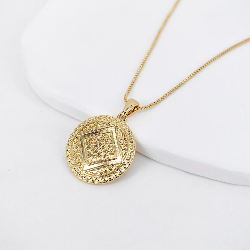 Vintage Compass Coin Pendant Necklace