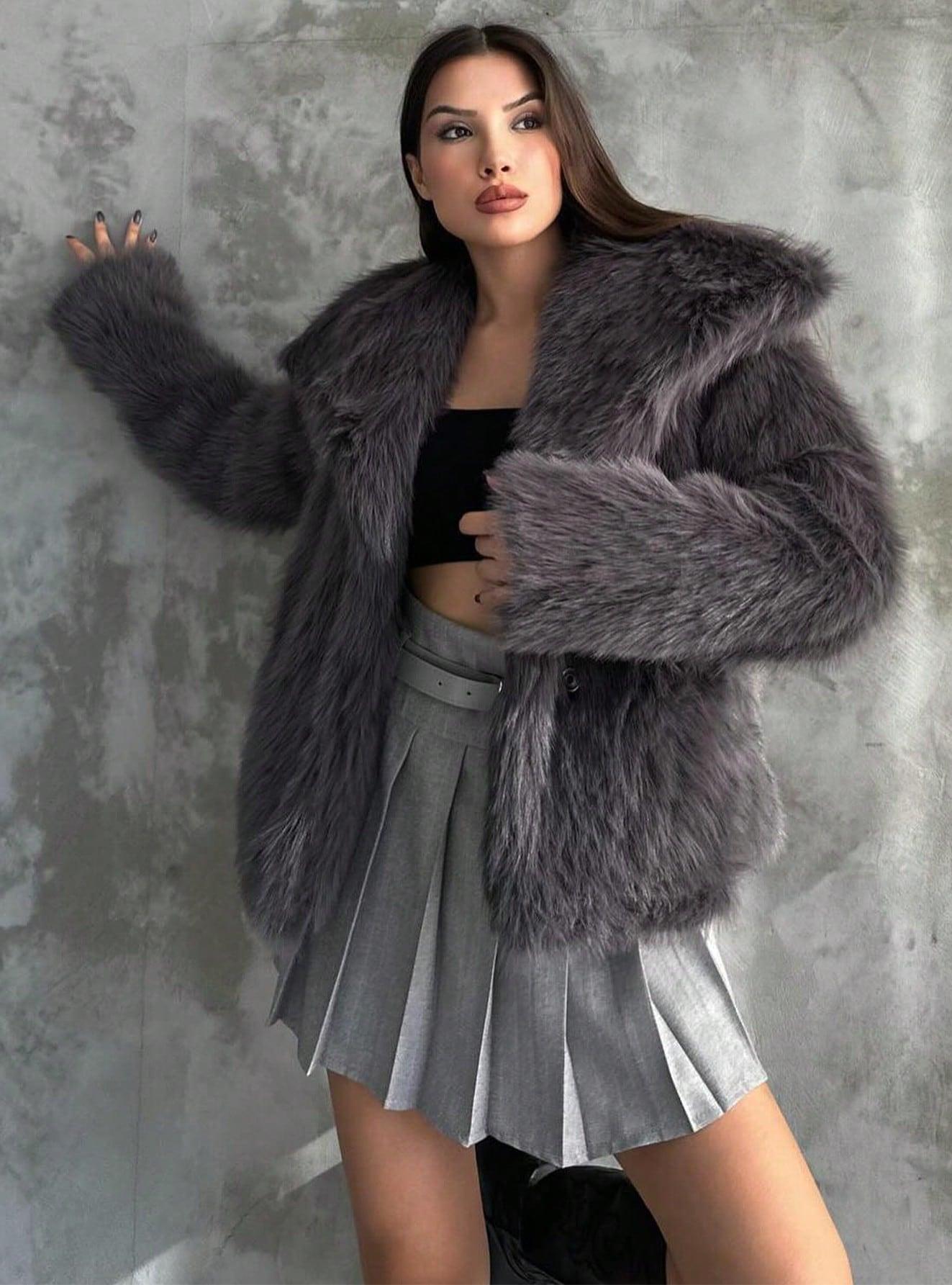 Women's Elegant Solid Color Coat Faux Fur Coat
