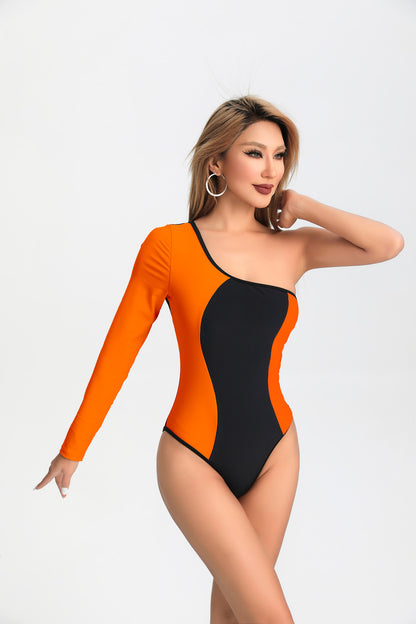 2024 new European and American long-sleeved one-piece sexy slim nylon women's swimsuit swimsuit cross-border foreign trade delivery