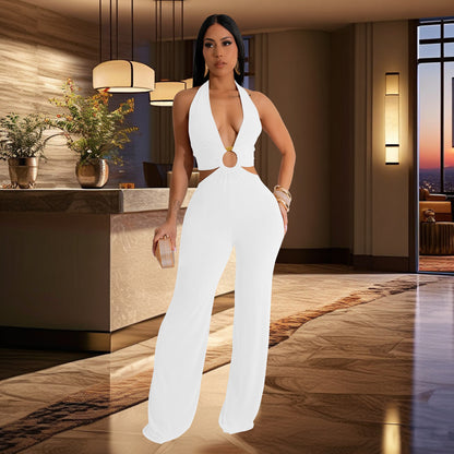 Women's Holiday Banquet Sexy Solid Color Full Length Jumpsuits