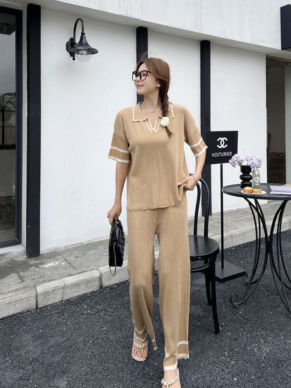 Daily Women's Casual Elegant Stripe Viscose fiber Pants Sets Pants Sets