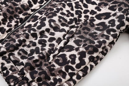 Women's Casual Leopard Zipper Coat