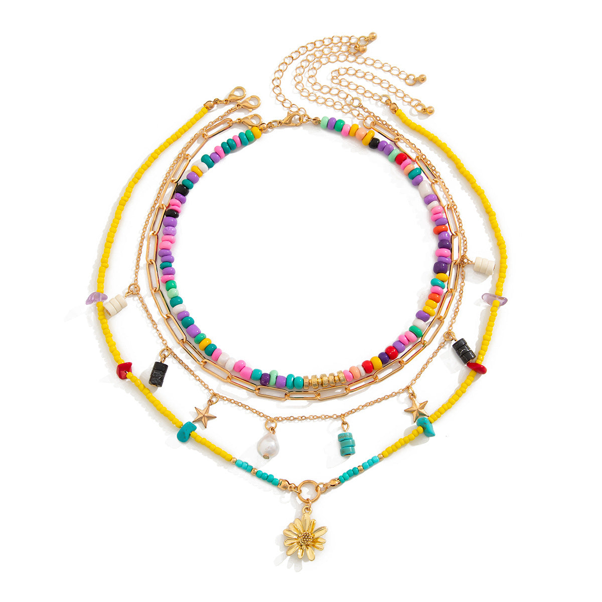 Vacation Pastoral Geometric Alloy Seed Bead Beaded Chain Layered Necklaces