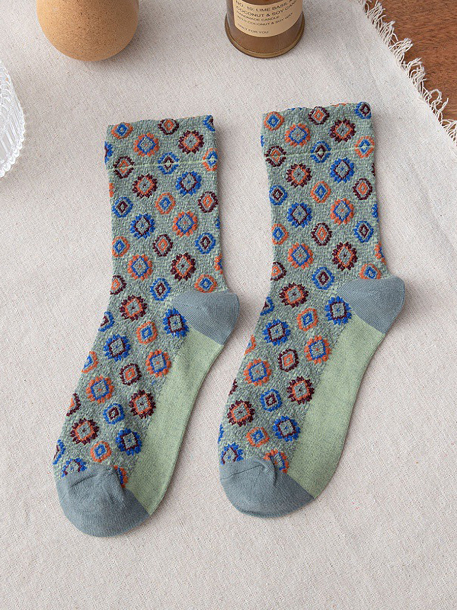 Women Floral Vintage Casual Autumn Winter Socks 5 Pairs