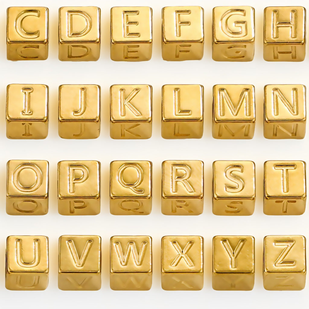 10 PCS/Package 7*7MM Hole 5~5.9mm Titanium Steel Gold Plated Letter Square Jewelry Accessories