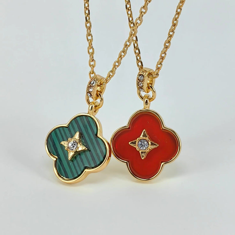 Clover Natural Stone Pendant Necklace