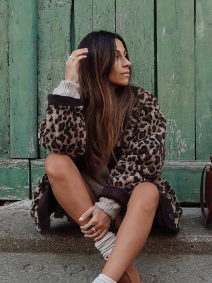 Women's Casual Elegant Leopard Single Breasted Coat