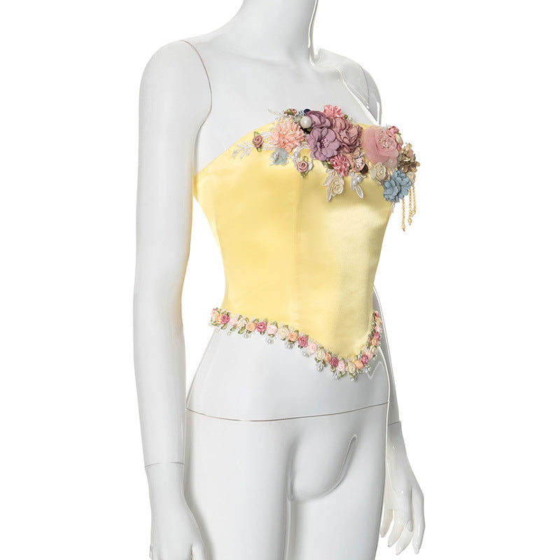 Women's Wrap Crop Top Sleeveless Tank Tops Streetwear Flower