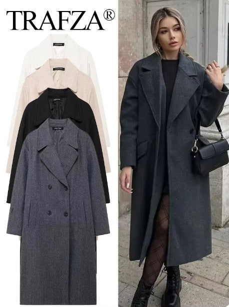 Women's Elegant Solid Color Double Breasted Coat