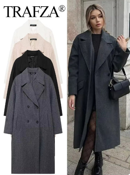 Women's Elegant Solid Color Double Breasted Coat