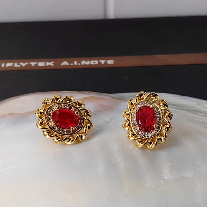 Oval Zircon Stud Earrings