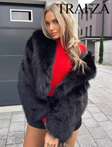 Women's Elegant Solid Color Coat Faux Fur Coat