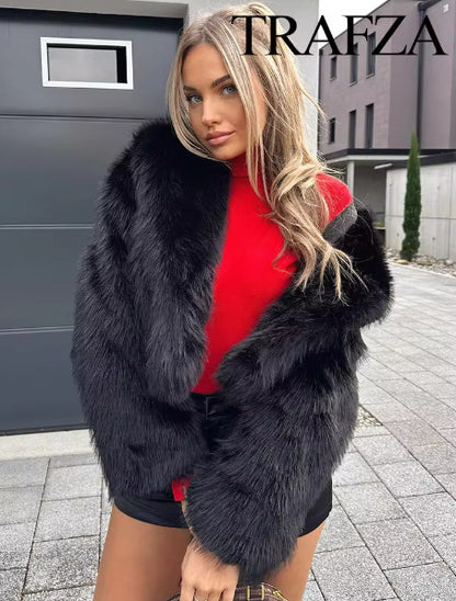 Women's Elegant Solid Color Coat Faux Fur Coat