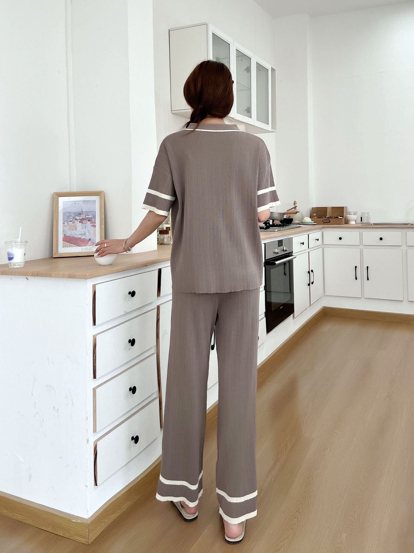 Daily Women's Casual Elegant Stripe Viscose fiber Pants Sets Pants Sets