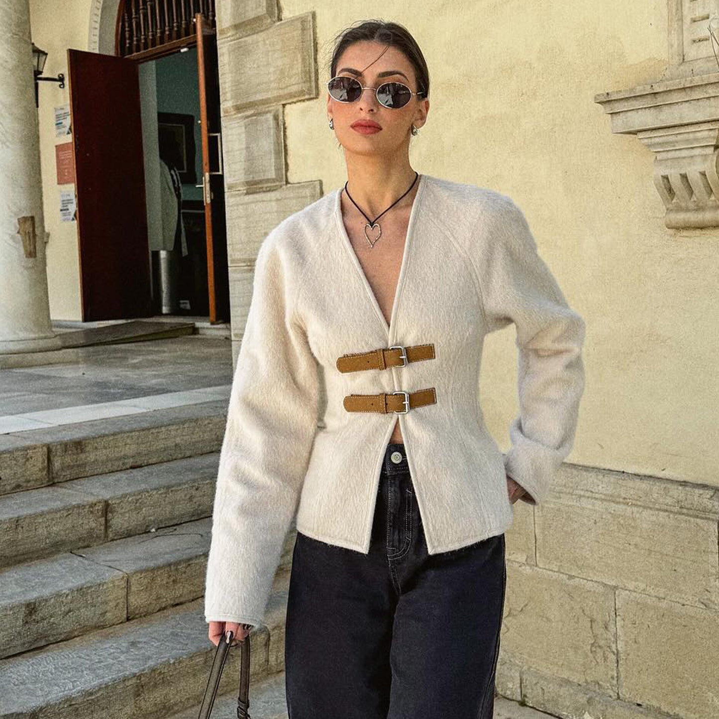 Women's Elegant Solid Color Woolen Coat