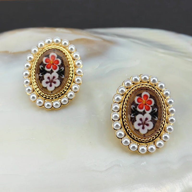 French Vintage Floral Stud Earrings with S925 Posts