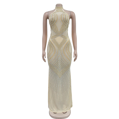 Women's Sheath Dress Elegant Halter Neck Sleeveless Solid Color Maxi Long Dress Cocktail Party