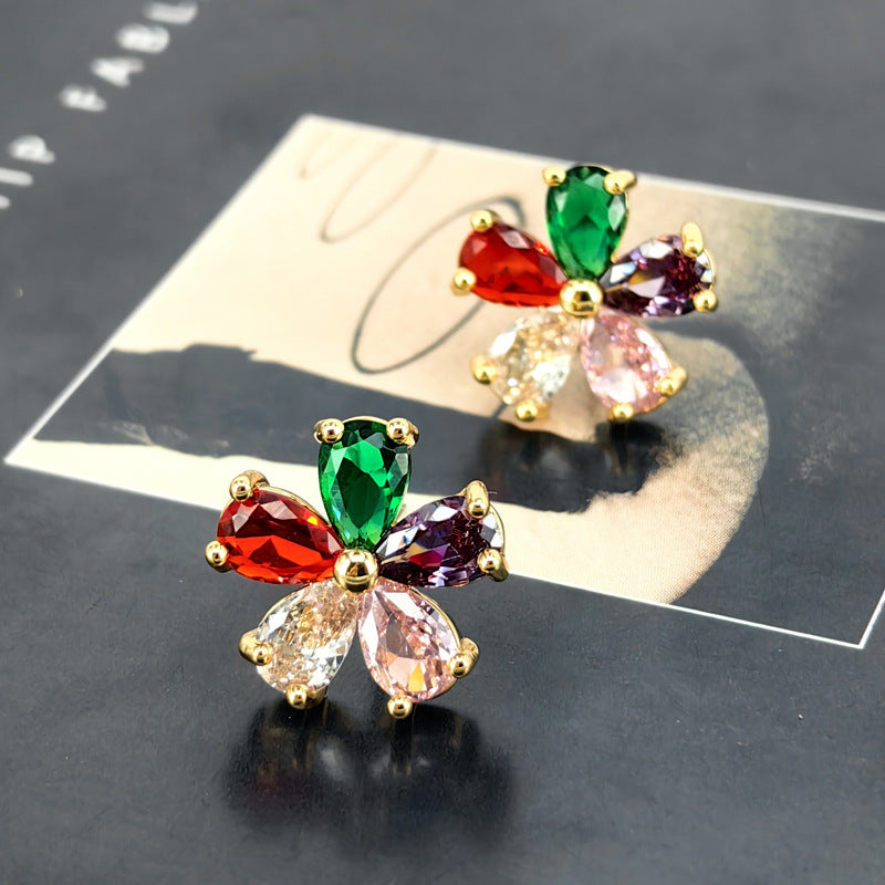 Colorful Zircon Star Stud Earrings with S925 Posts