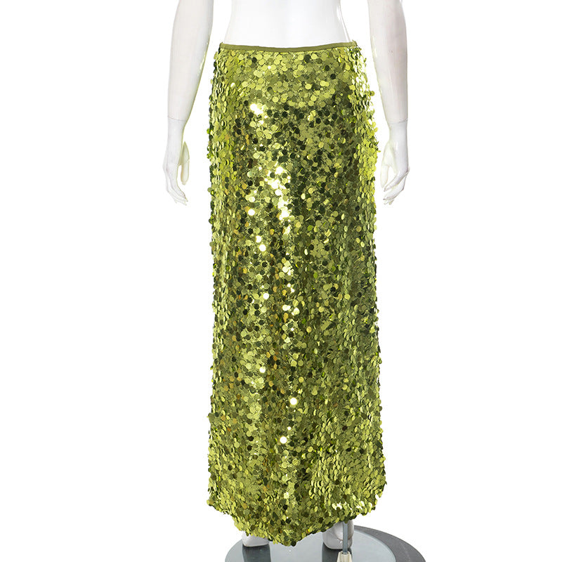 Summer Simple Style Glittery Polyester Maxi Long Dress Skirts