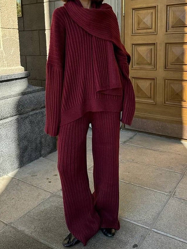 Holiday Wine Red Women's Vacation Simple Style Solid Color Polyester Pants Sets Pants Sets
