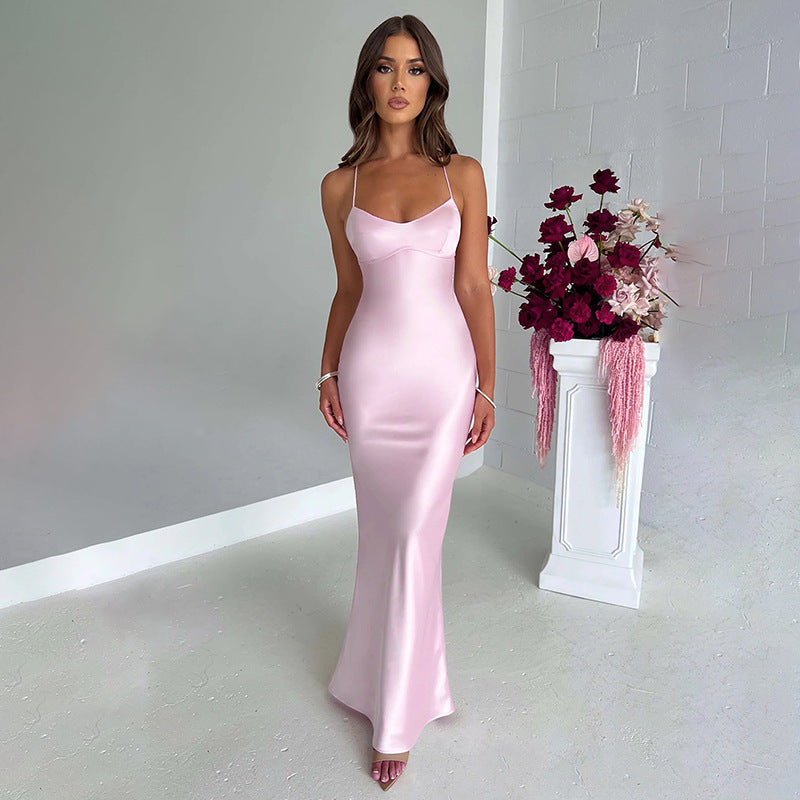 Women's Sheath Dress Sexy U Neck Backless Sleeveless Solid Color Maxi Long Dress Holiday