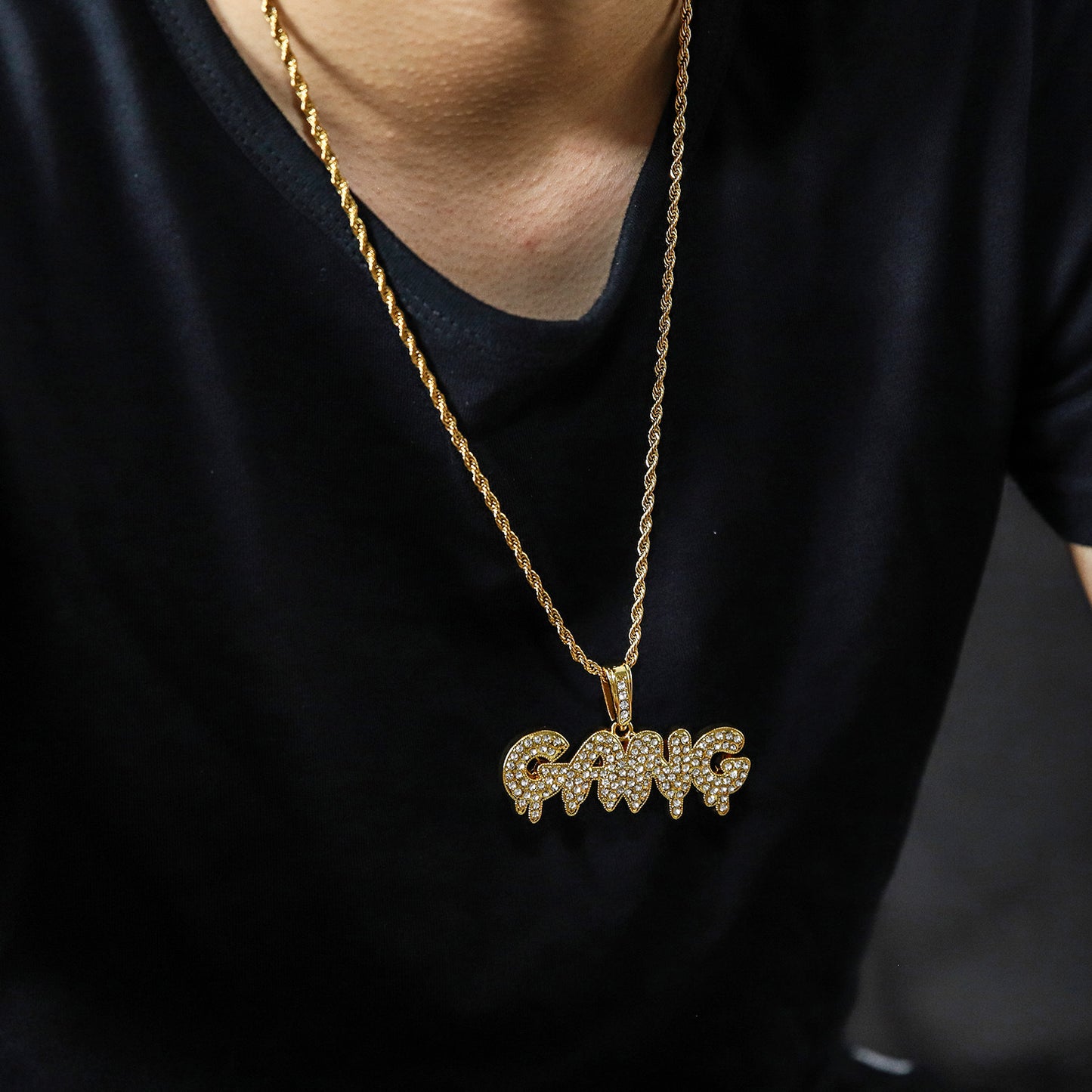Hip-Hop Letter Rhinestones Alloy Twisted Rope Chain Pendant Necklaces
