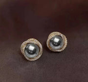 Spiral gray pearl stud earrings [zircon micro-setting]