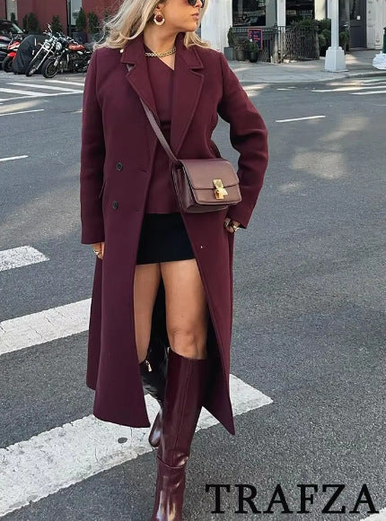 Women's Streetwear Solid Color Double Breasted Woolen Coat Woolen Coat