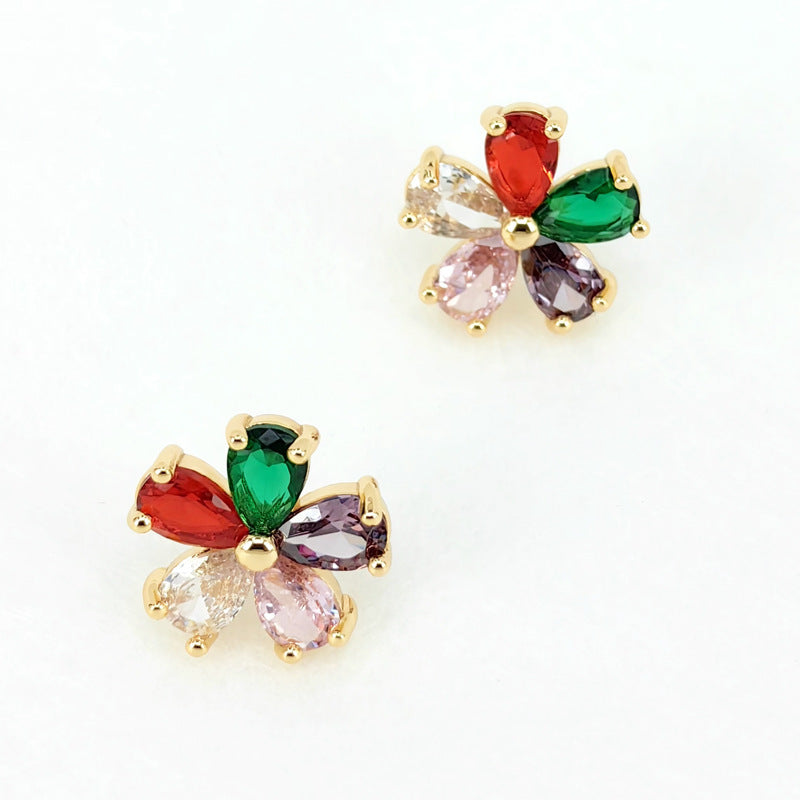 Colorful Zircon Star Stud Earrings with S925 Posts