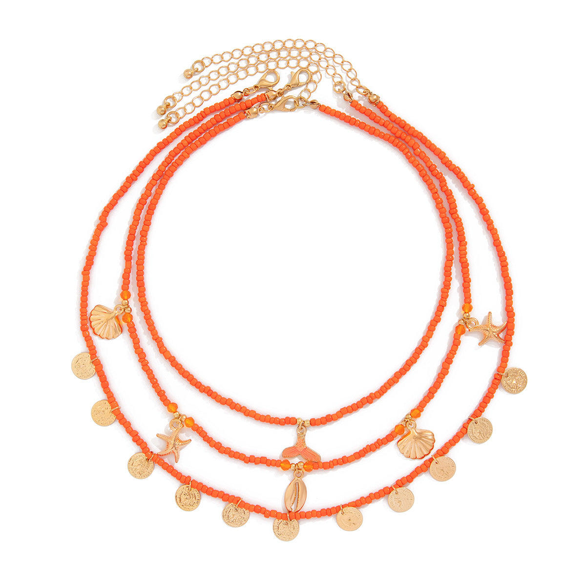 Vacation Pastoral Geometric Alloy Seed Bead Beaded Chain Layered Necklaces