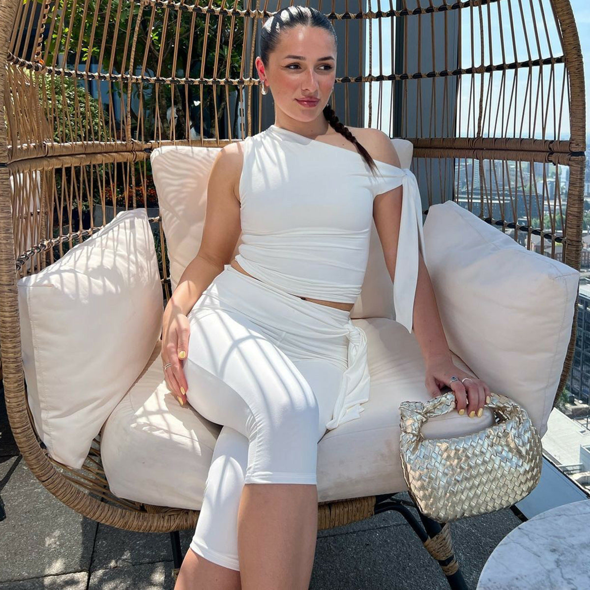 Banquet Daily Women's Casual Elegant Solid Color Spandex Polyester Pants Sets Shorts Sets