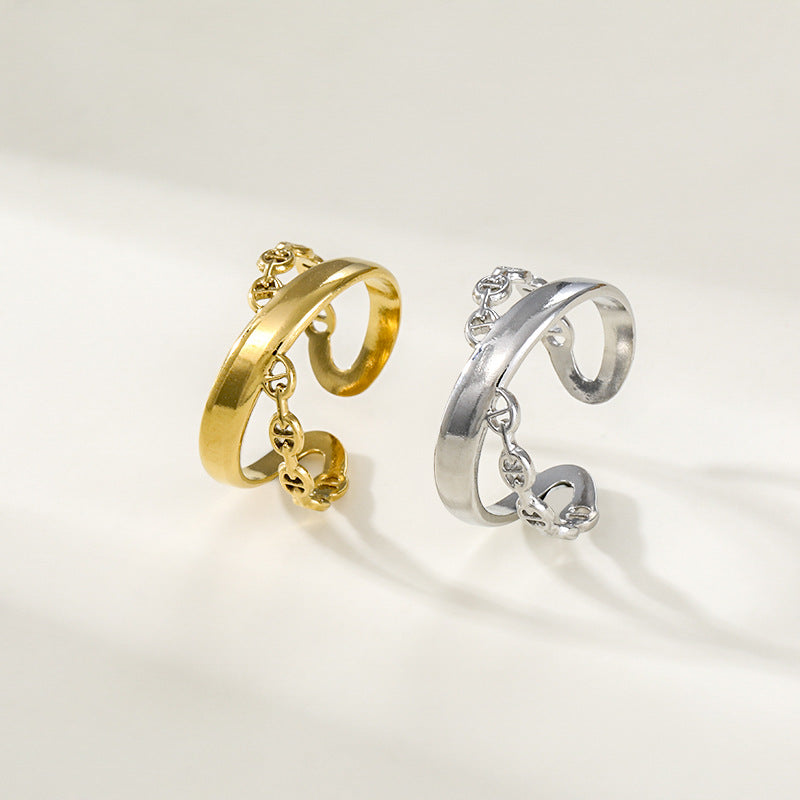 Jewelry Elegant Leaves Flower Titanium Steel Open Rings