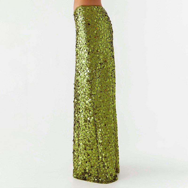 Summer Simple Style Glittery Polyester Maxi Long Dress Skirts