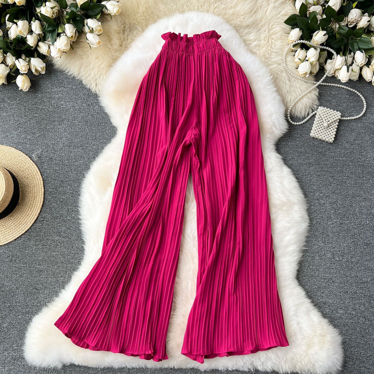 Women's Daily Casual Stripe Full Length Pleated Casual Pants