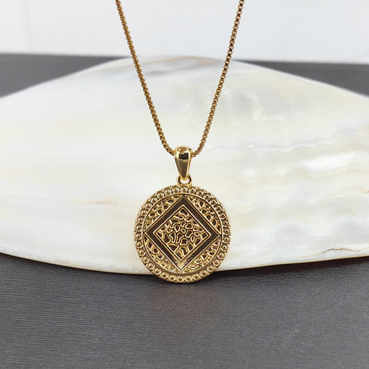 Vintage Compass Coin Pendant Necklace