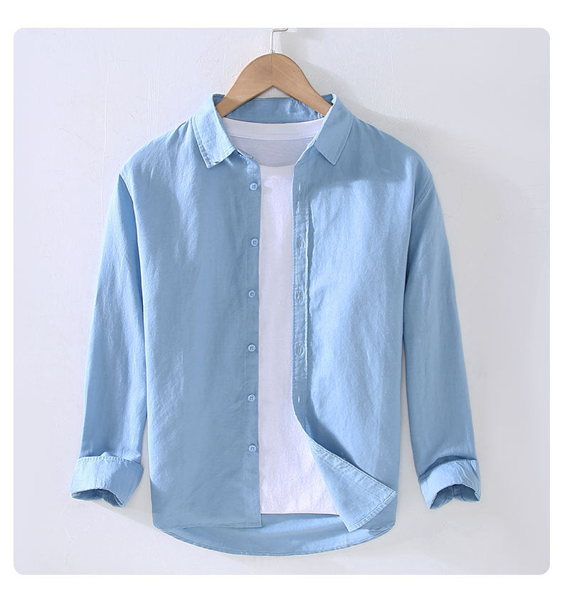 Men's Solid Color Casual Business Shirt Collar Long Sleeve Slim Men's Tops