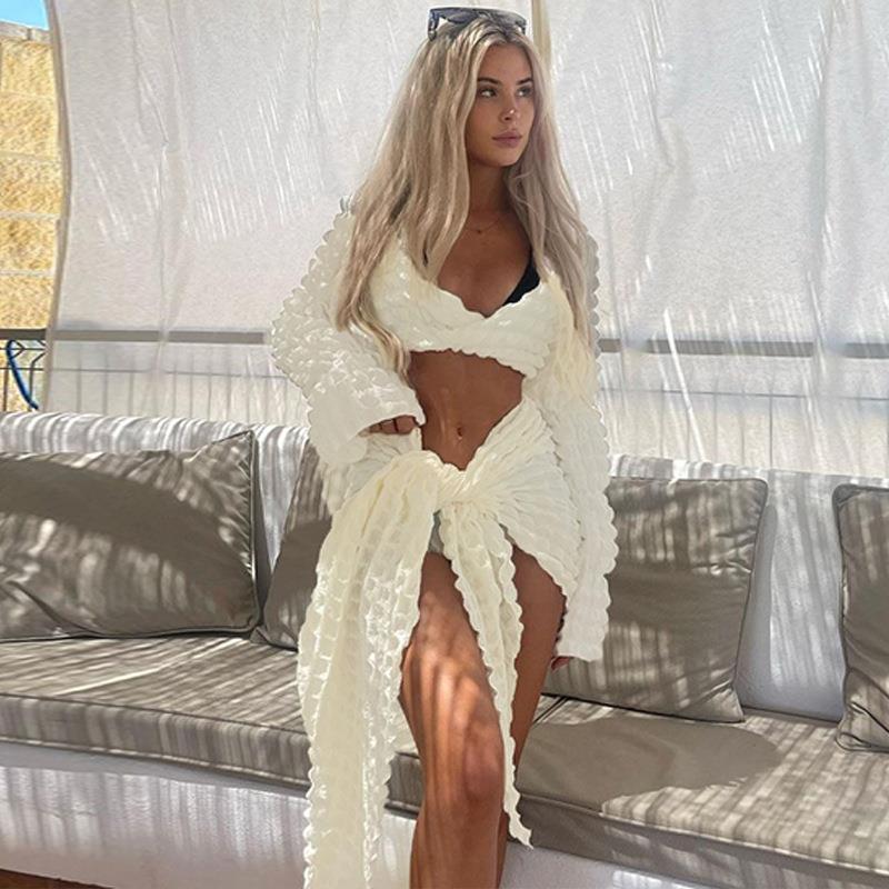 Beach Women's Sexy Solid Color Spandex Polyester Asymmetrical Skirt Sets Skirt Sets