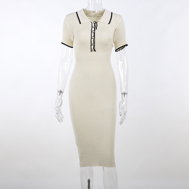 Women's Sheath Dress Elegant Turndown Short Sleeve Stripe Midi Dress Daily