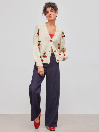 Women's Sweater Long Sleeve Sweaters & Cardigans Vacation Simple Style Cherry