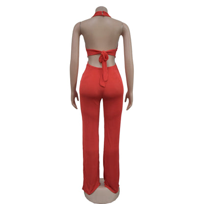 Women's Holiday Banquet Sexy Solid Color Full Length Jumpsuits